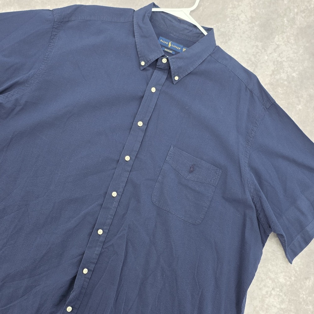 Polo Ralph Lauren Mens 3XB Seersucker Short Sleeve Button Down Shirt Navy Blue